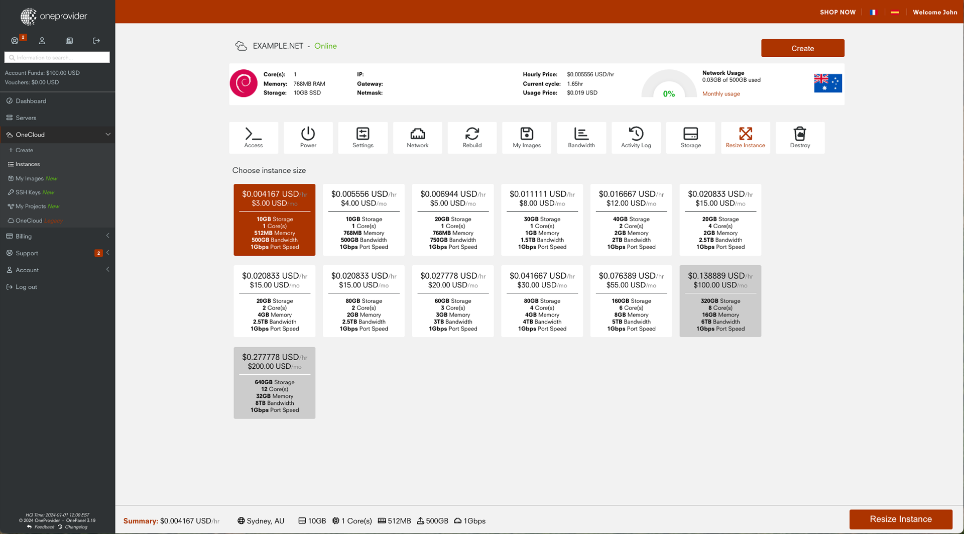 OneCloud VM Resize